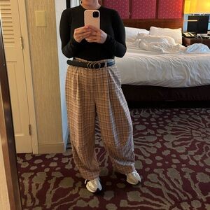 Free People Plaid Wide-Leg Pants